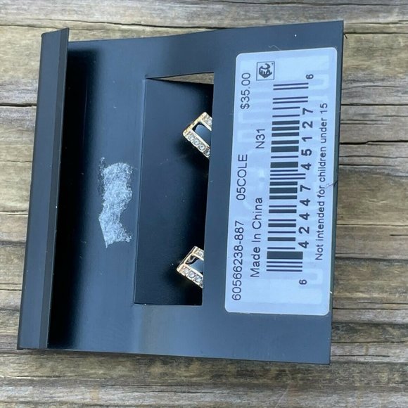 DKNY Women Earrings GoldBlack Tone Crystal Accent Hinge Ladies Ear Jewelry New - Picture 7 of 12